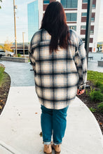 Load image into Gallery viewer, Boldly You Navy Plaid Fringe Button Down Shacket
