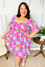 Load image into Gallery viewer, Vacay Vibes Fuchsia Floral Print Fit &amp; Flare Smocked Dress
