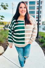 Load image into Gallery viewer, Hunter Green &amp; Taupe Striped Color Block Sweater
