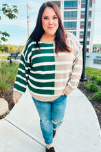 Load image into Gallery viewer, Hunter Green &amp; Taupe Striped Color Block Sweater
