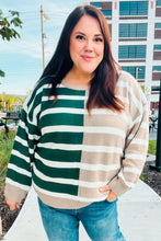 Load image into Gallery viewer, Hunter Green &amp; Taupe Striped Color Block Sweater
