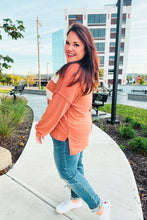 Load image into Gallery viewer, Feeling Playful Rust Stripe Color Block French Terry Hoodie
