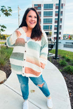 Load image into Gallery viewer, Ivory Striped Button Down Fuzzy Knit Cardigan
