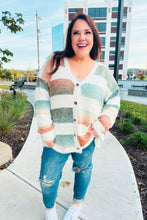 Load image into Gallery viewer, Ivory Striped Button Down Fuzzy Knit Cardigan
