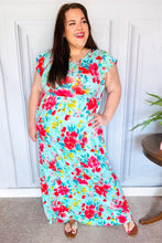 Load image into Gallery viewer, What A Vision Aqua Floral Fit &amp; Flare Maxi Dress
