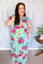 Load image into Gallery viewer, What A Vision Aqua Floral Fit &amp; Flare Maxi Dress
