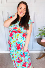 Load image into Gallery viewer, What A Vision Aqua Floral Fit &amp; Flare Maxi Dress
