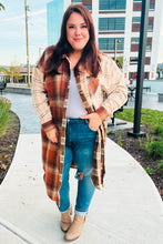 Load image into Gallery viewer, Stand Out Rust &amp; Taupe Color Block Plaid Longline Shacket
