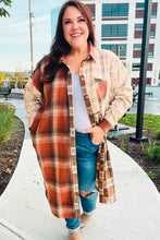 Load image into Gallery viewer, Stand Out Rust &amp; Taupe Color Block Plaid Longline Shacket
