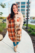 Load image into Gallery viewer, Stand Out Rust &amp; Taupe Color Block Plaid Longline Shacket
