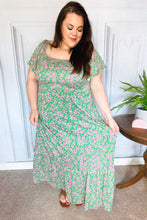 Load image into Gallery viewer, Perfectly You Green Ditzy Floral Fit &amp; Flare Maxi Dress
