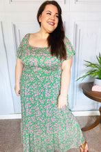 Load image into Gallery viewer, Perfectly You Green Ditzy Floral Fit &amp; Flare Maxi Dress
