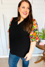 Load image into Gallery viewer, Eyes On You Black Floral Puff Sleeve V Neck Top
