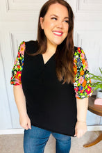 Load image into Gallery viewer, Eyes On You Black Floral Puff Sleeve V Neck Top
