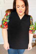 Load image into Gallery viewer, Eyes On You Black Floral Puff Sleeve V Neck Top
