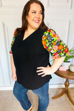 Load image into Gallery viewer, Eyes On You Black Floral Puff Sleeve V Neck Top
