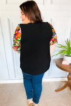 Load image into Gallery viewer, Eyes On You Black Floral Puff Sleeve V Neck Top
