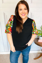 Load image into Gallery viewer, Eyes On You Black Floral Puff Sleeve V Neck Top
