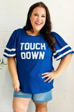 Load image into Gallery viewer, Stand Out Blue &quot;TOUCHDOWN&quot; Sequin Bubble Sleeve Game Day Top
