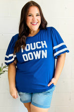 Load image into Gallery viewer, Stand Out Blue &quot;TOUCHDOWN&quot; Sequin Bubble Sleeve Game Day Top
