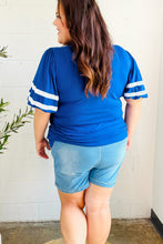 Load image into Gallery viewer, Stand Out Blue &quot;TOUCHDOWN&quot; Sequin Bubble Sleeve Game Day Top
