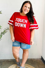 Load image into Gallery viewer, Stand Out Red &quot;TOUCHDOWN&quot; Sequin Bubble Sleeve Game Day Top
