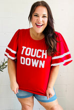 Load image into Gallery viewer, Stand Out Red &quot;TOUCHDOWN&quot; Sequin Bubble Sleeve Game Day Top
