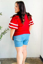 Load image into Gallery viewer, Stand Out Red &quot;TOUCHDOWN&quot; Sequin Bubble Sleeve Game Day Top
