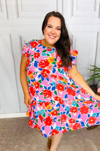 Load image into Gallery viewer, Love Found Pink Floral Smocked Ruffle Sleeve Tiered Dress
