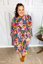 Load image into Gallery viewer, Perfectly You Teal Abstract Smocked Bubble Sleeve Dress
