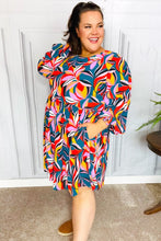 Load image into Gallery viewer, Perfectly You Teal Abstract Smocked Bubble Sleeve Dress
