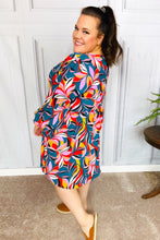 Load image into Gallery viewer, Perfectly You Teal Abstract Smocked Bubble Sleeve Dress
