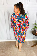 Load image into Gallery viewer, Perfectly You Teal Abstract Smocked Bubble Sleeve Dress
