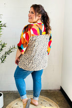 Load image into Gallery viewer, Rust &amp; Khaki Geometric Animal Print Color Block Bubble Sleeve Top
