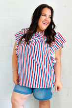 Load image into Gallery viewer, American Red White &amp; Blue Stripe Shirred Yoke Neck Top
