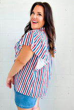 Load image into Gallery viewer, American Red White &amp; Blue Stripe Shirred Yoke Neck Top
