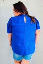 Load image into Gallery viewer, Lovely In Holiday Blue Frill Mock Neck Woven Top
