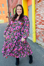 Load image into Gallery viewer, Go For It Forest &amp; Lavender Floral Print Notched Neck Tiered Maxi Dress
