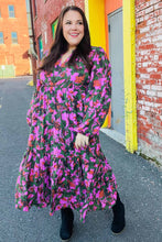 Load image into Gallery viewer, Go For It Forest &amp; Lavender Floral Print Notched Neck Tiered Maxi Dress
