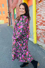 Load image into Gallery viewer, Go For It Forest &amp; Lavender Floral Print Notched Neck Tiered Maxi Dress
