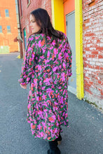 Load image into Gallery viewer, Go For It Forest &amp; Lavender Floral Print Notched Neck Tiered Maxi Dress
