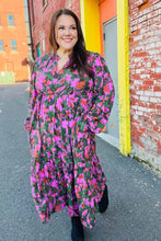 Load image into Gallery viewer, Go For It Forest &amp; Lavender Floral Print Notched Neck Tiered Maxi Dress
