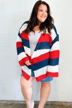 Load image into Gallery viewer, Simply Patriotic Red White &amp; Blue Striped Crochet Cardigan
