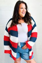 Load image into Gallery viewer, Simply Patriotic Red White &amp; Blue Striped Crochet Cardigan
