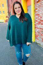 Load image into Gallery viewer, Casual Chic Hunter Green Oversized V Neck Rib Knit Sweater
