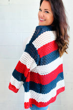 Load image into Gallery viewer, Simply Patriotic Red White &amp; Blue Striped Crochet Cardigan
