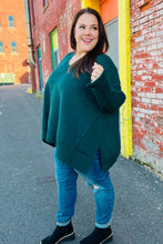 Load image into Gallery viewer, Casual Chic Hunter Green Oversized V Neck Rib Knit Sweater
