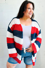 Load image into Gallery viewer, Simply Patriotic Red White &amp; Blue Striped Crochet Cardigan
