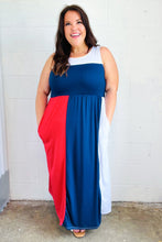 Load image into Gallery viewer, Patriotic Color Block Fit &amp; Flare Maxi Dress
