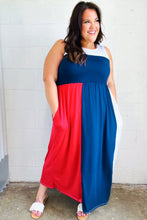 Load image into Gallery viewer, Patriotic Color Block Fit &amp; Flare Maxi Dress
